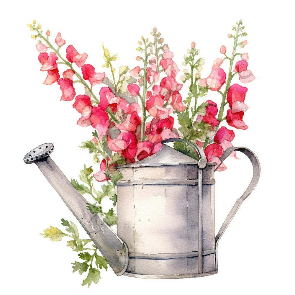 Marion Metal Watering Can With Snapdragons Watercolor White Bac 7ca96191 01de 436c 885b 30efbf47e54e