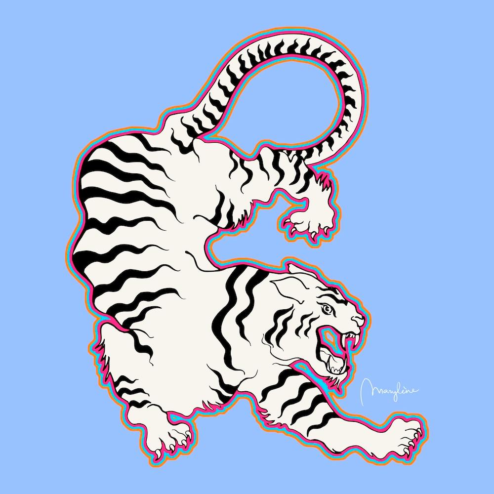 White Tiger Outlined Square