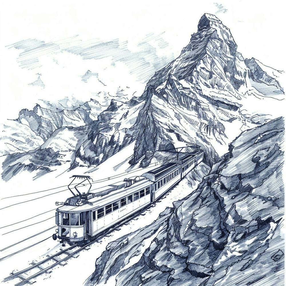 A Jungfraujoch In Switzerland Hand Drawn Sketch 1