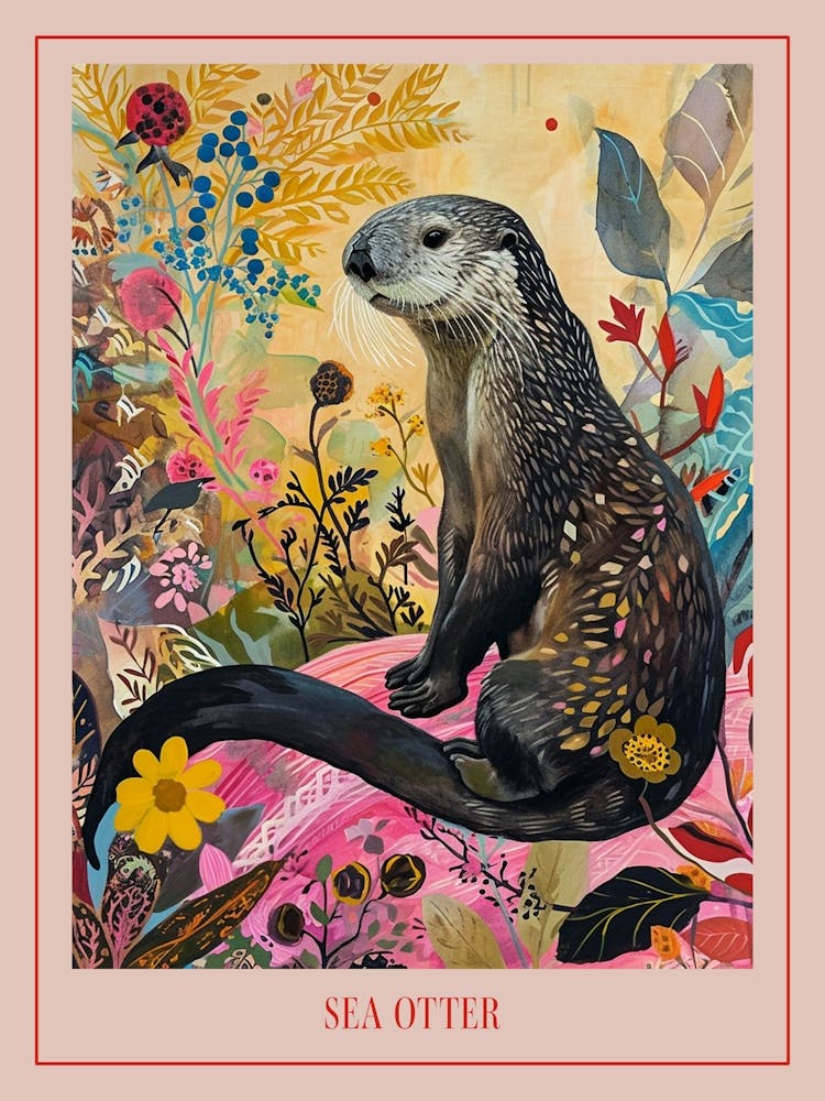 Floral Animal Painting Sea Otter 2 Poster