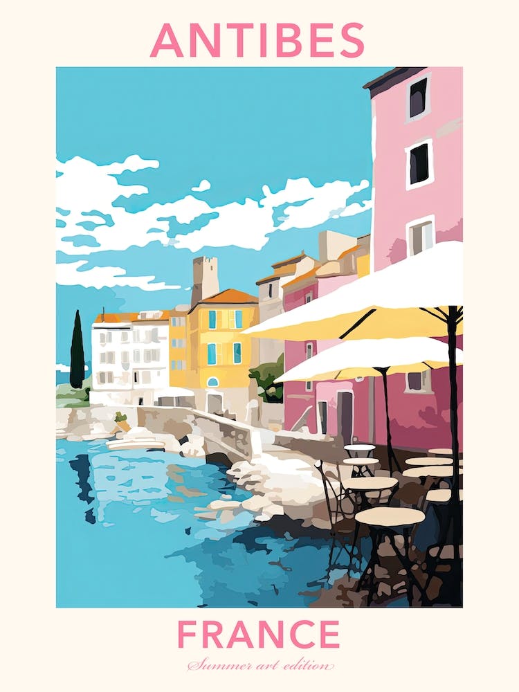 Antibes, France, Flat Pastels Tones Illustration 1 Poster