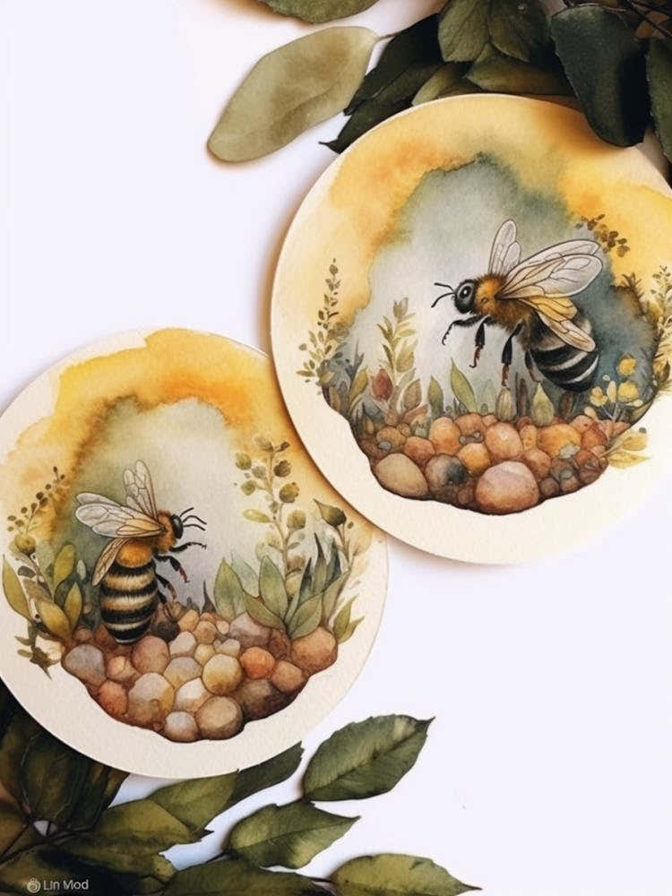 Hedgehogging Mining Bee Beehive Watercolour Illustration 1