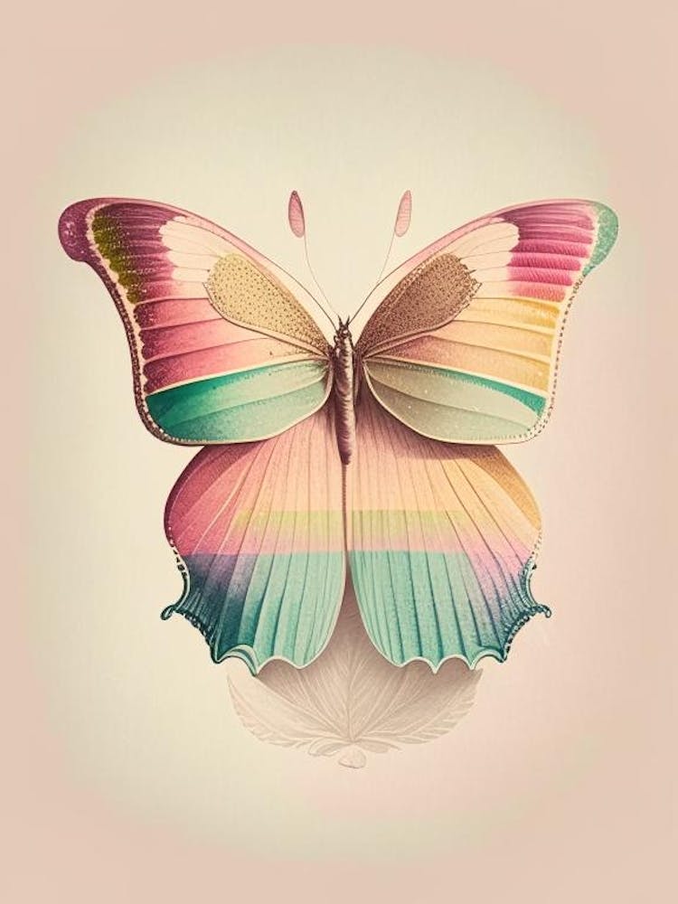 Butterfly On Rainbow Vintage Pastel 2