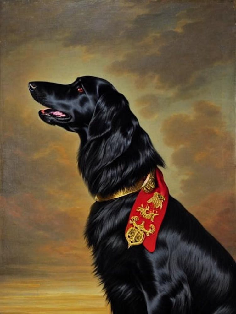 Flat Coated Retriever 3 Renaissance Portrait Oil Painting