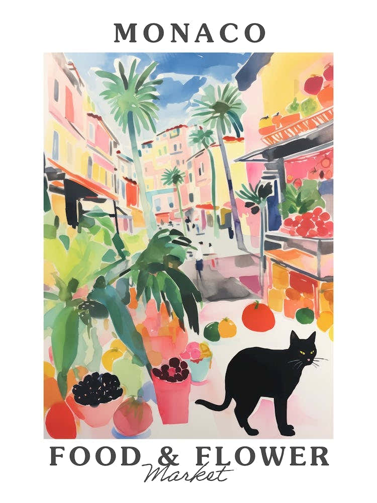Food Market With Cats In Monaco 3 Poster
