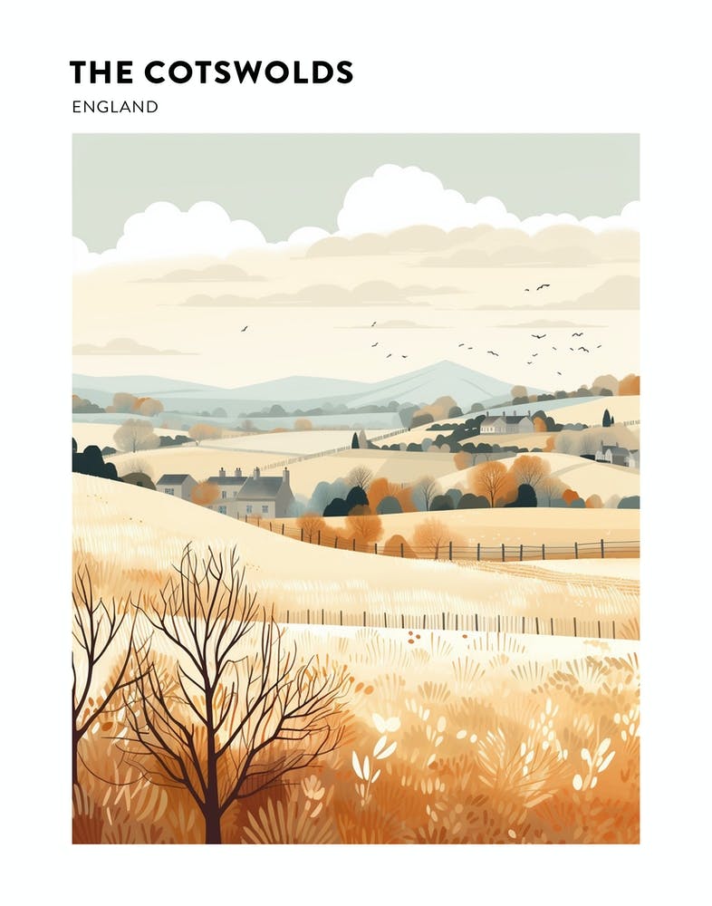The Cotswolds England 3 Hiking Trail Landscape Poster