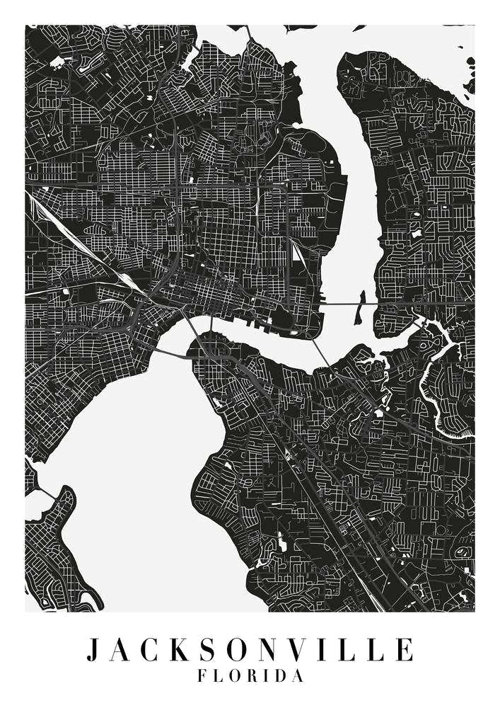 Jacksonville Florida Minimal Black Mono Street Map