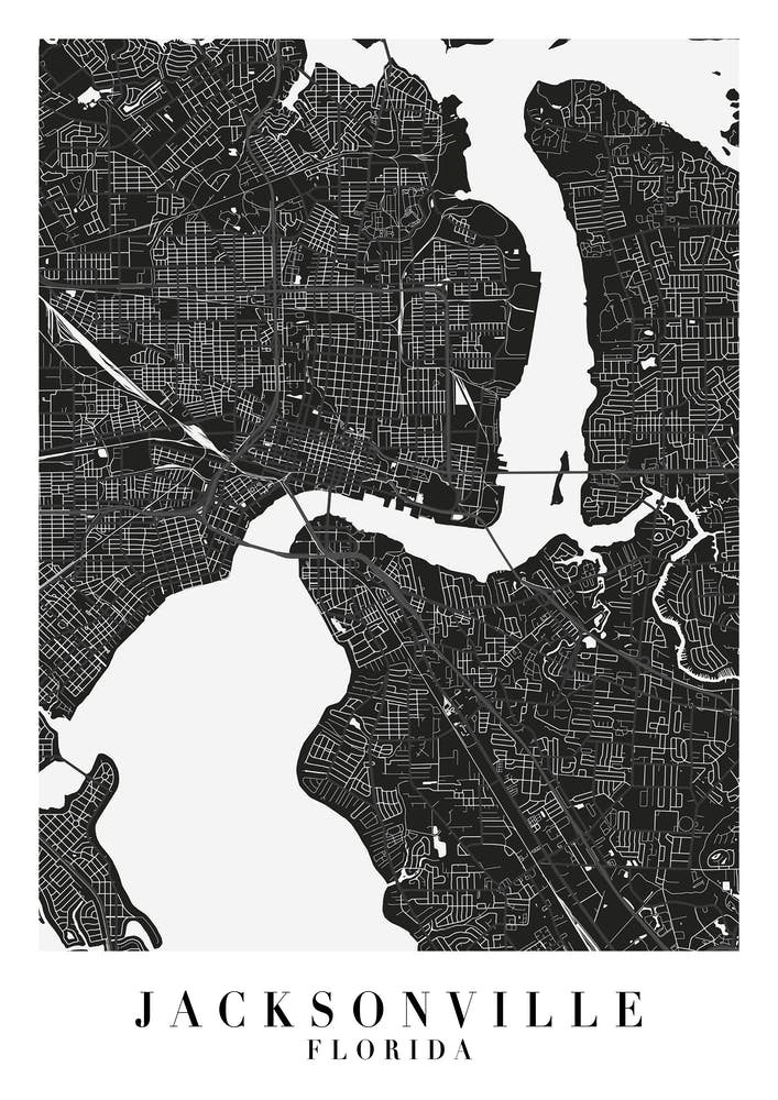 Jacksonville Florida Minimal Black Mono Street Map