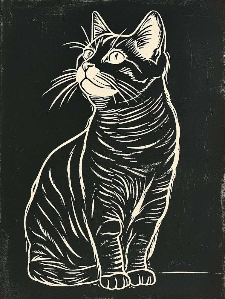 American Shorthair Linocut Blockprint 4