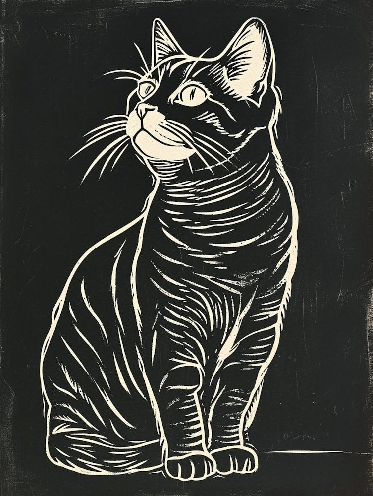 American Shorthair Linocut Blockprint 4