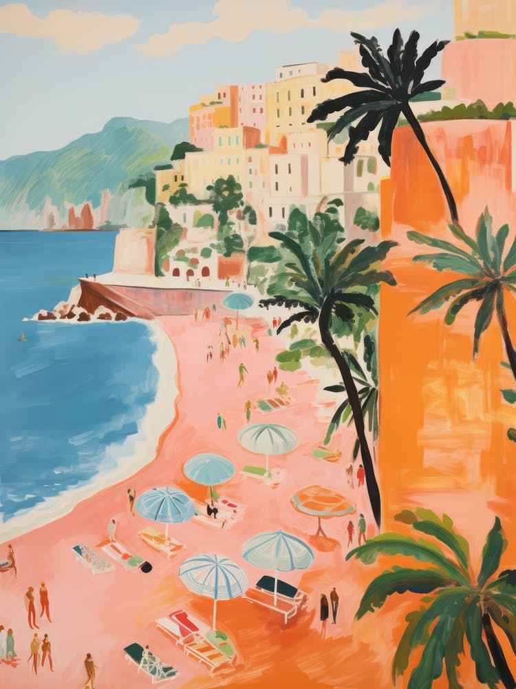 Atrany, Amalfi Coast   Italy Beach Club Lido Watercolour 1