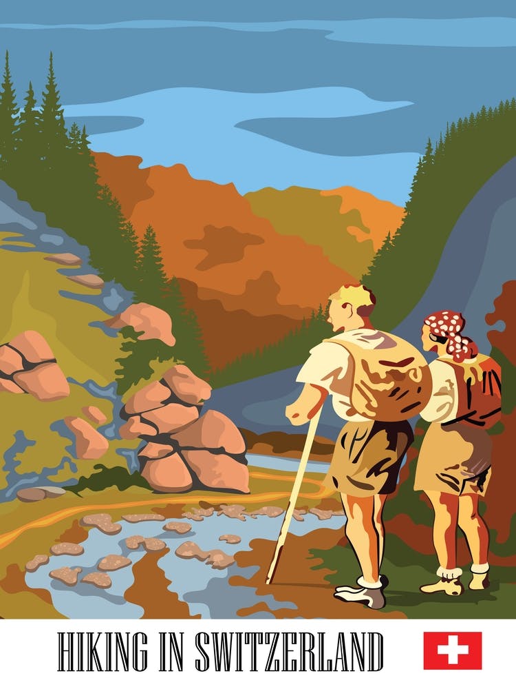 Hiking Couple In Switzerland