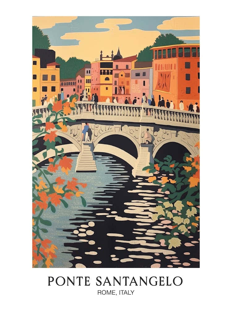 Ponte Sant Angelo, Rome Italy Colourful 3 Travel Poster