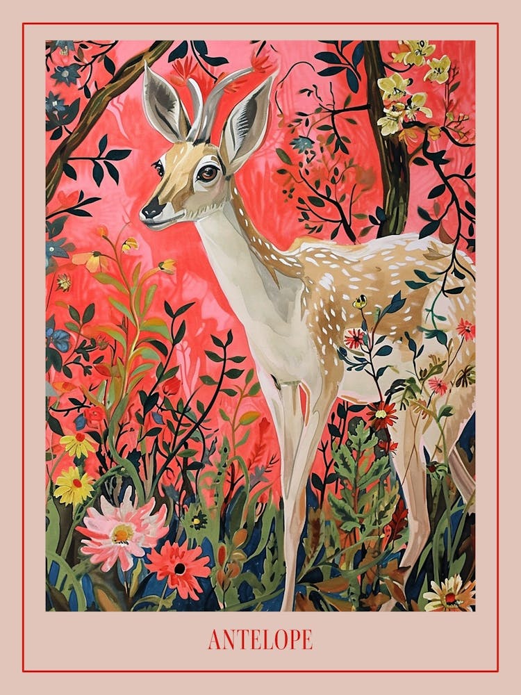 Floral Animal Painting Antelope 1 Poster