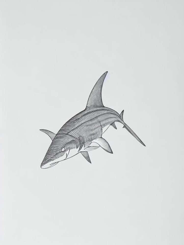 Hammerhead Shark Black & White Drawing