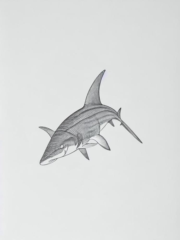 Hammerhead Shark Black & White Drawing