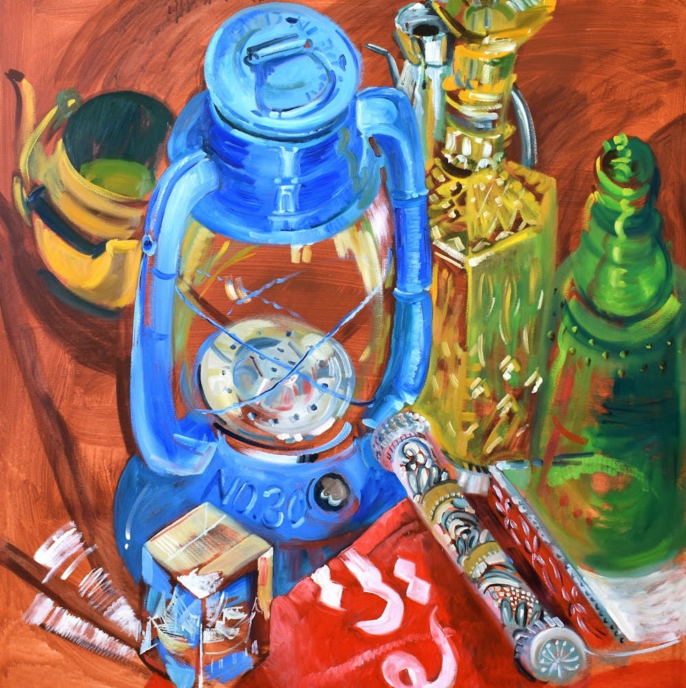 Stilllife with a blue lamp