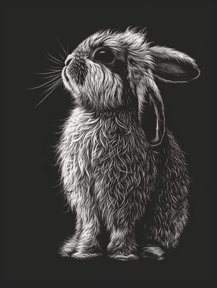 American Fuzzy Lop Blockprint Rabbit Illustration 2
