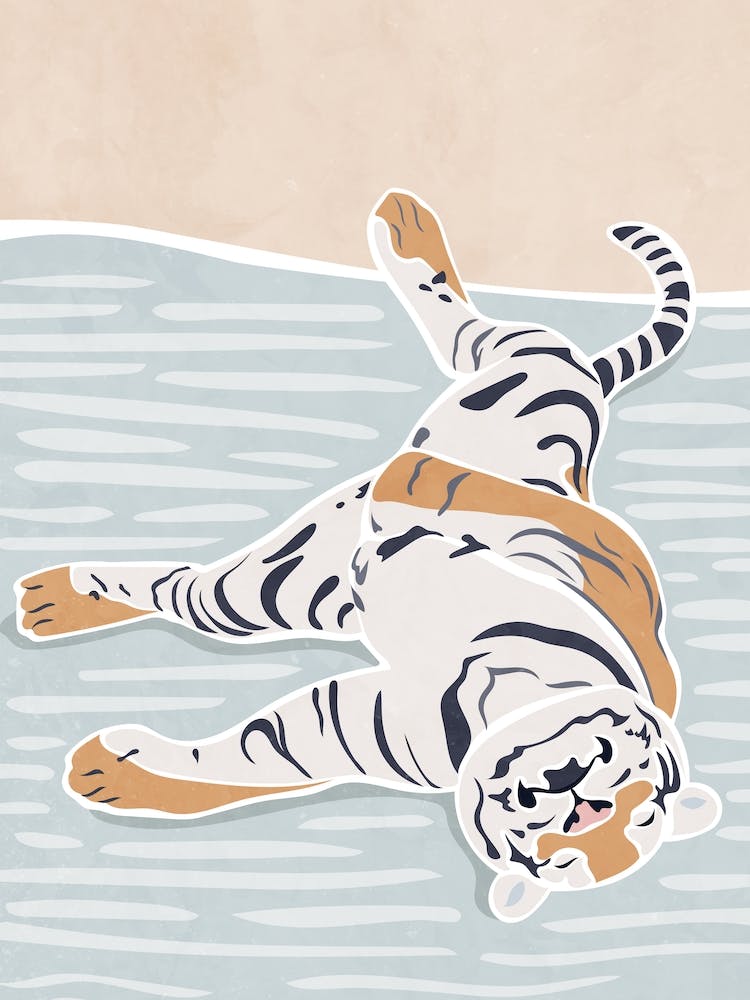 Tiger Sleeping On The Beach