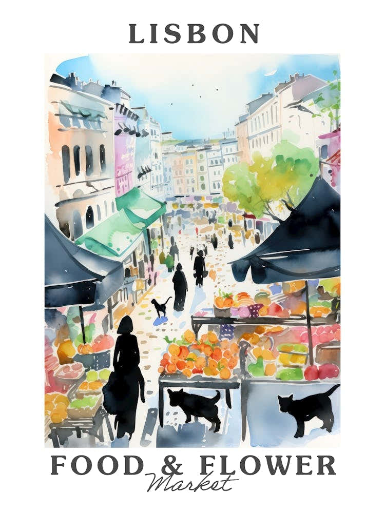 Food Market With Cats In Lisbon 1 Poster