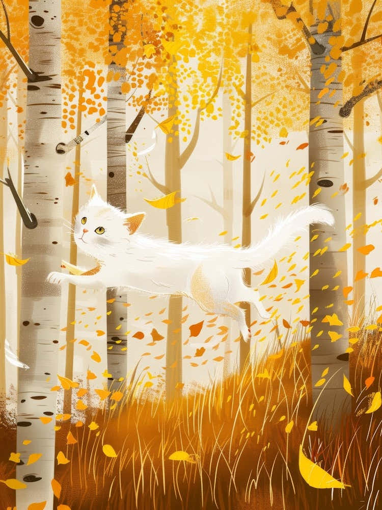 White Cat In The Autumn Forest