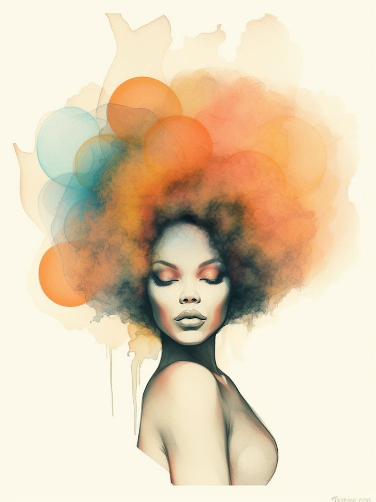 Retro Watercolour Afro Portrait 2