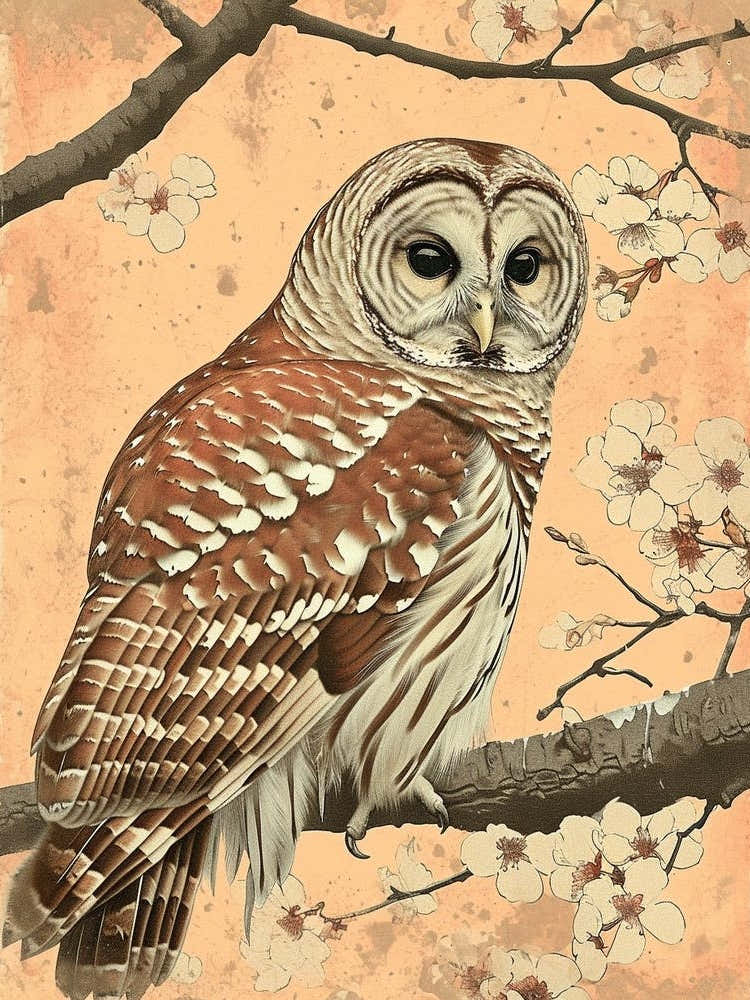 Barred Owl Vintage Illustration 3