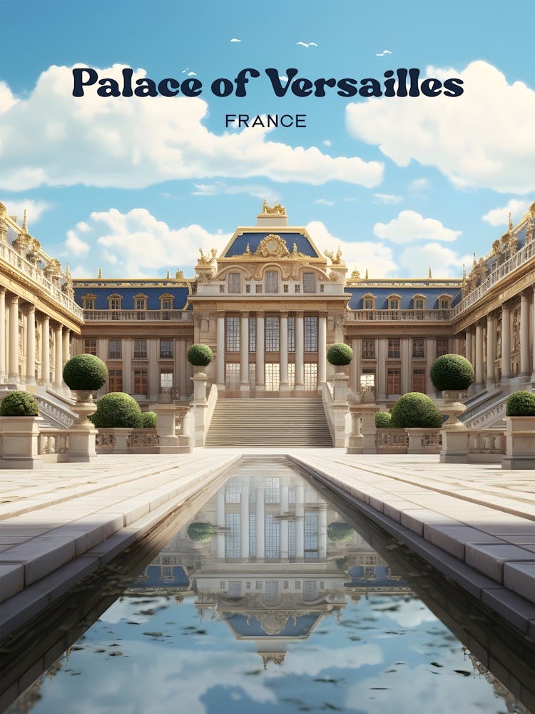 Palace of Versailles Paris France Summer Travel Illustration