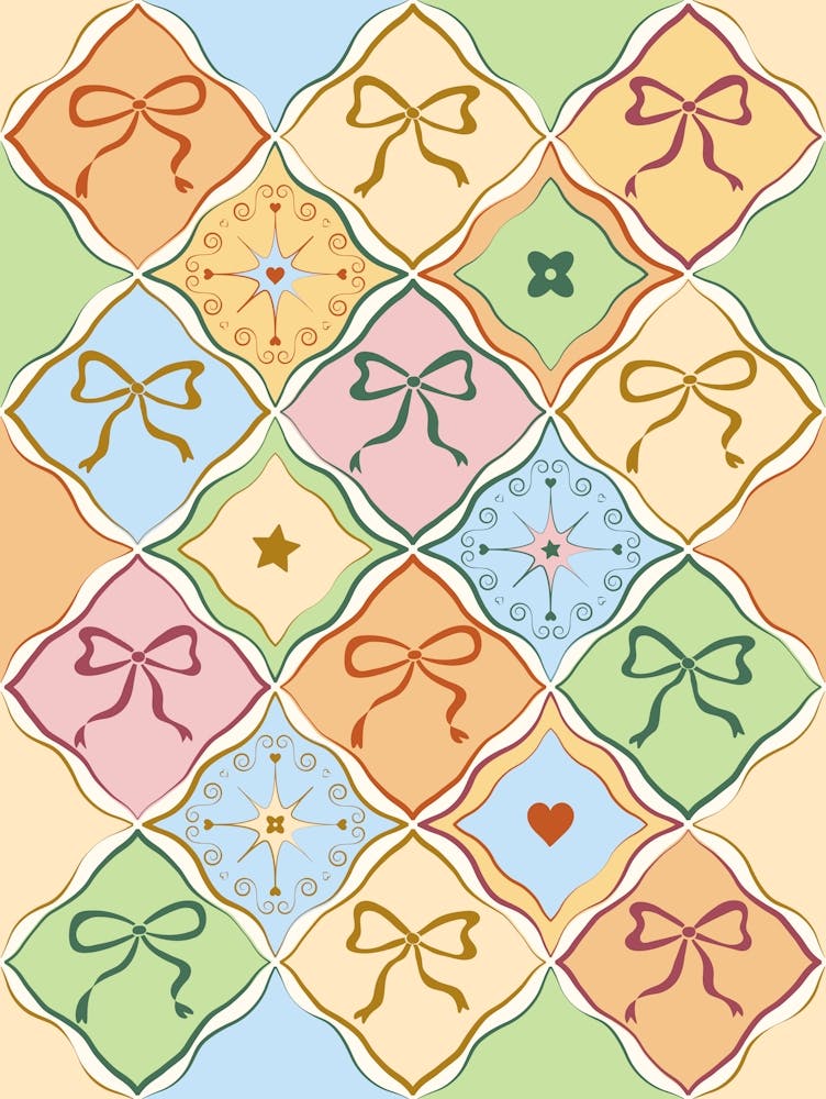 Coquette Ribbon Bows on Colorful Patchwork
