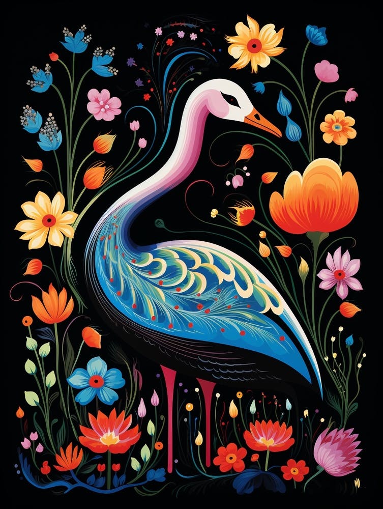 Folk Bird Illustration Swan 2