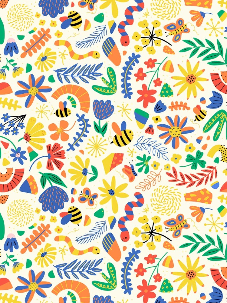 Wild Grass Adventures Happy Bugs in a Field Orange, Yellow, Green, Blue, Red Kids