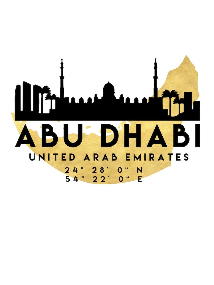 Abu Dhabi UAE Silhouette City Skyline Map