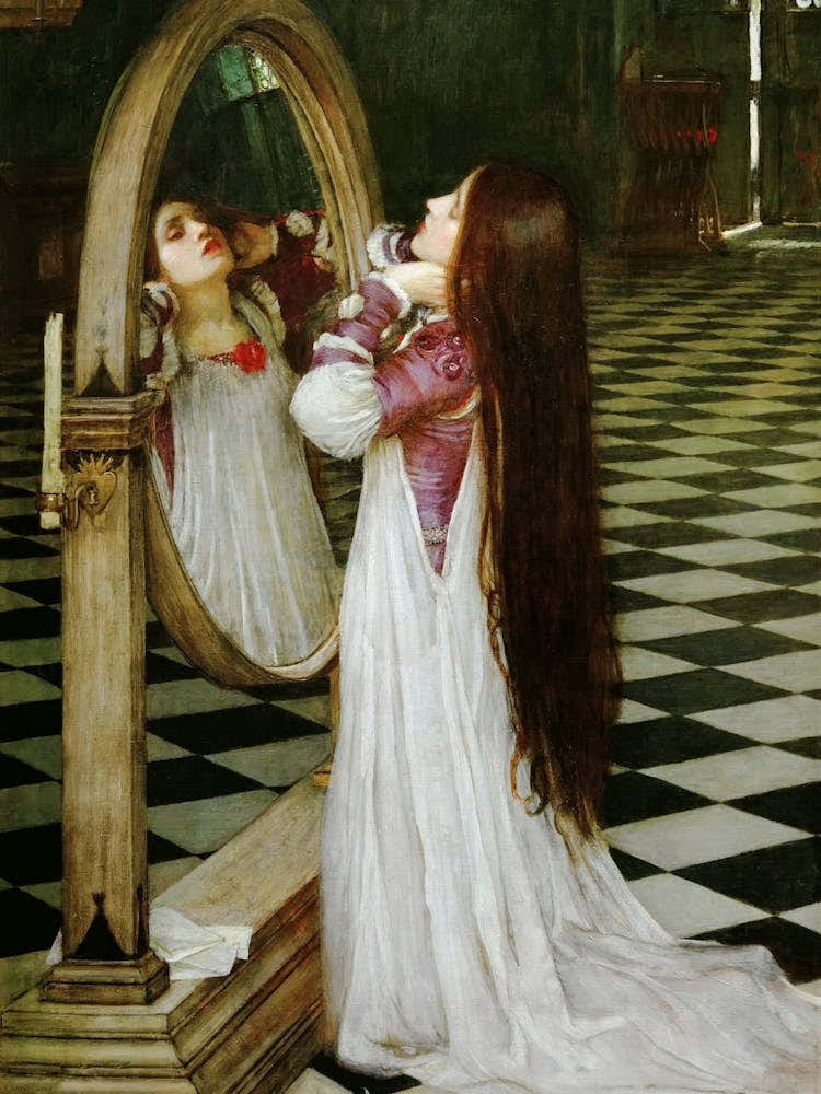 "Mariana in the South" 1897 - Mariana in the Mirror - John William Waterhouse ( 1849-1917) Pre-Raphaelite Oil Painting Woman in the Mirror Vintage Remastered Famous