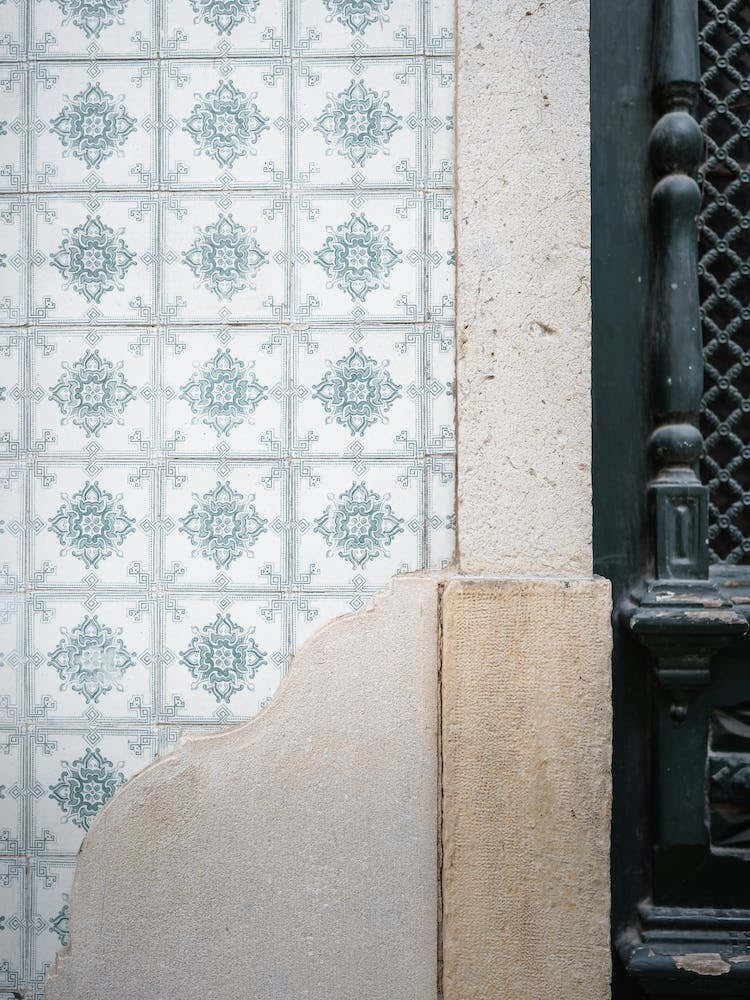 Green Portuguese Ceramic Tiles In Alfama Lisbon