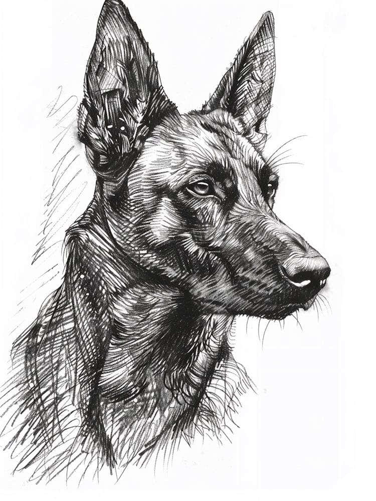 German Shepherd Dog Line Drawing Sketch 2