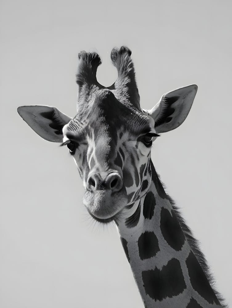 Black and White Giraffe Portrait – Minimalist Wildlife Photography
