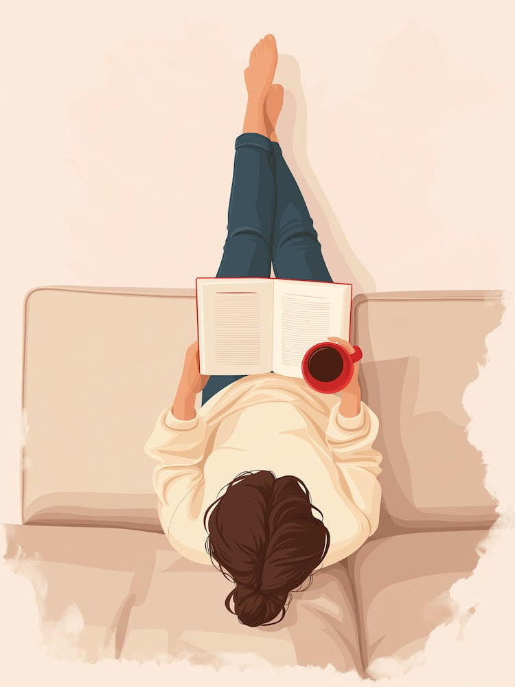 Painting Style Of Woman Relaxing and Read Book