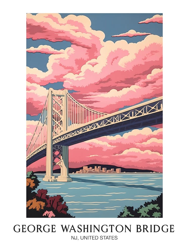 George Washington Bridge New Jersey Colourful 3 Travel Poster