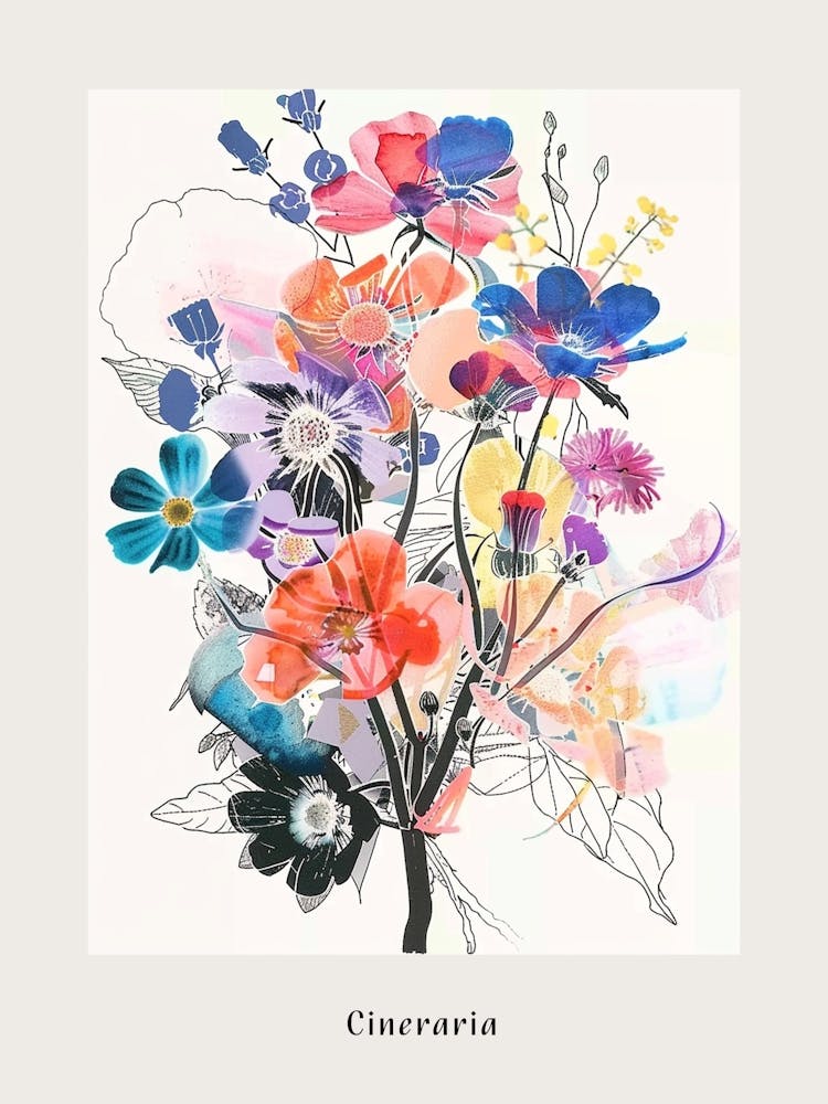 Cineraria Collage Flower Bouquet Poster