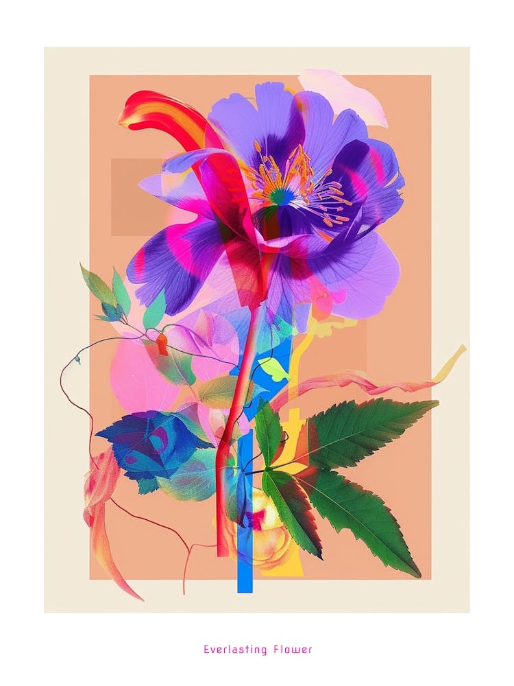 Everlasting Flower 4 Neon Flower Collage Poster