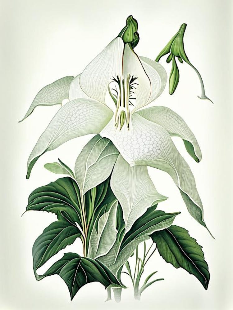 White Trillium Wildflower Vintage Botanical
