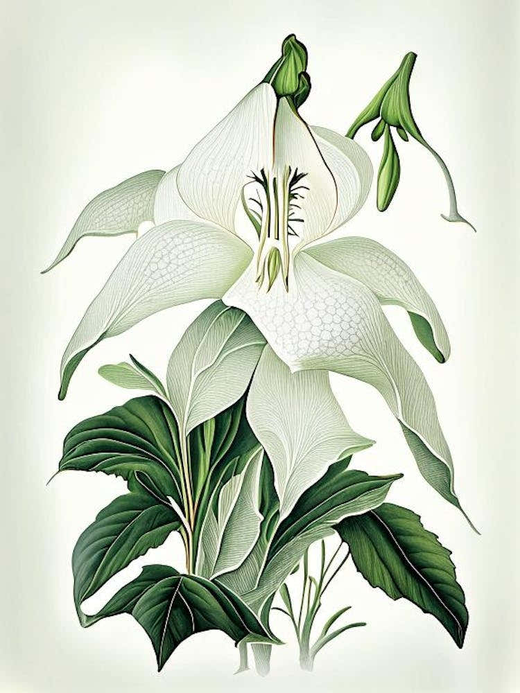 White Trillium Wildflower Vintage Botanical