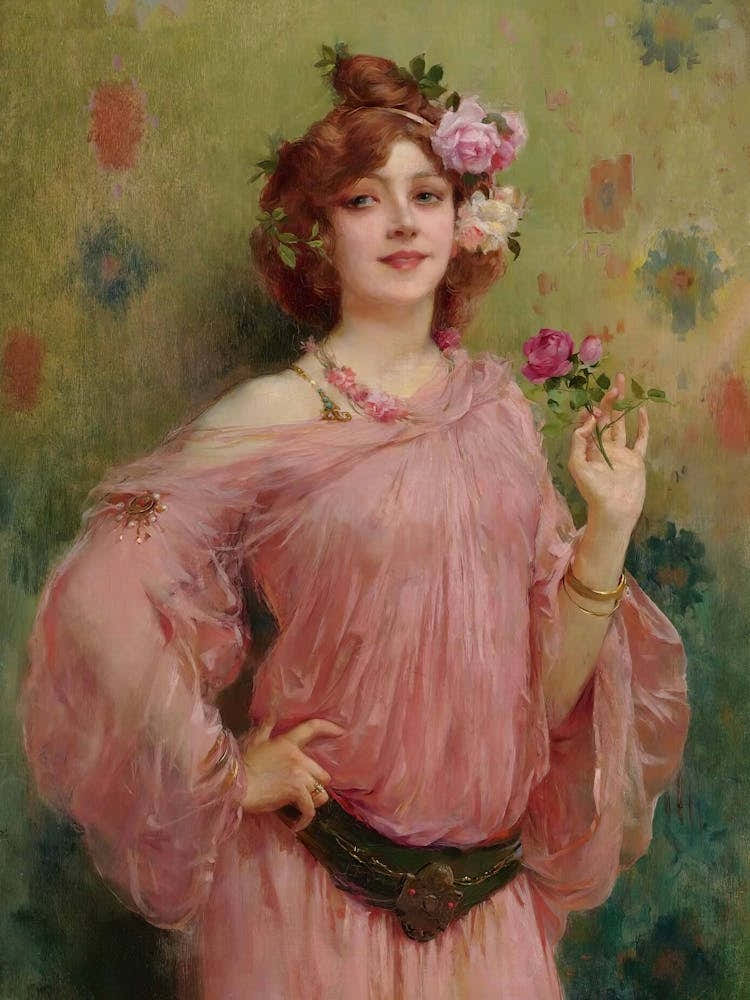 Lady In Pink, Vintage Woman Portrait, Soft Pastel Colors