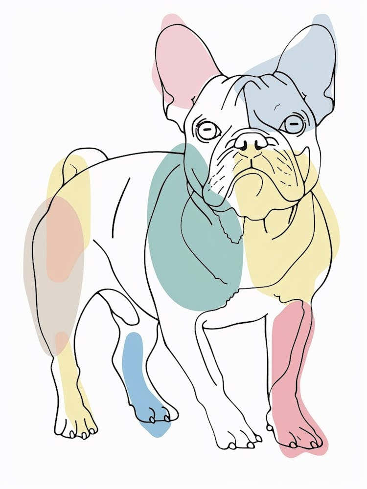 Pastel Watercolour French Bulldog Line Illustration 4