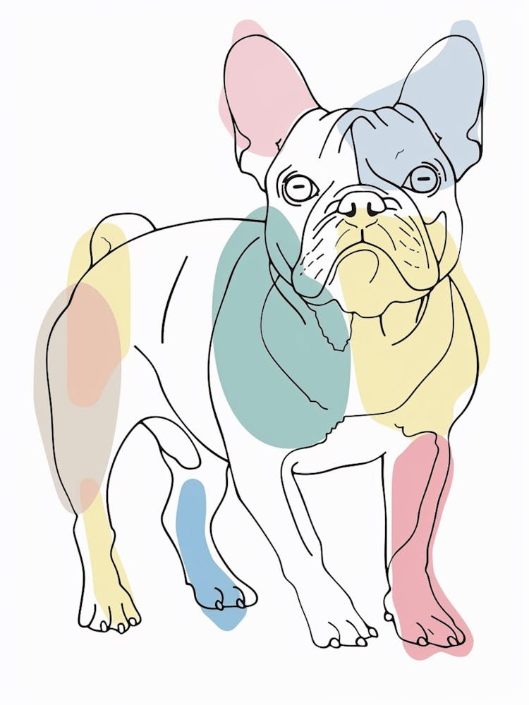 Pastel Watercolour French Bulldog Line Illustration 4