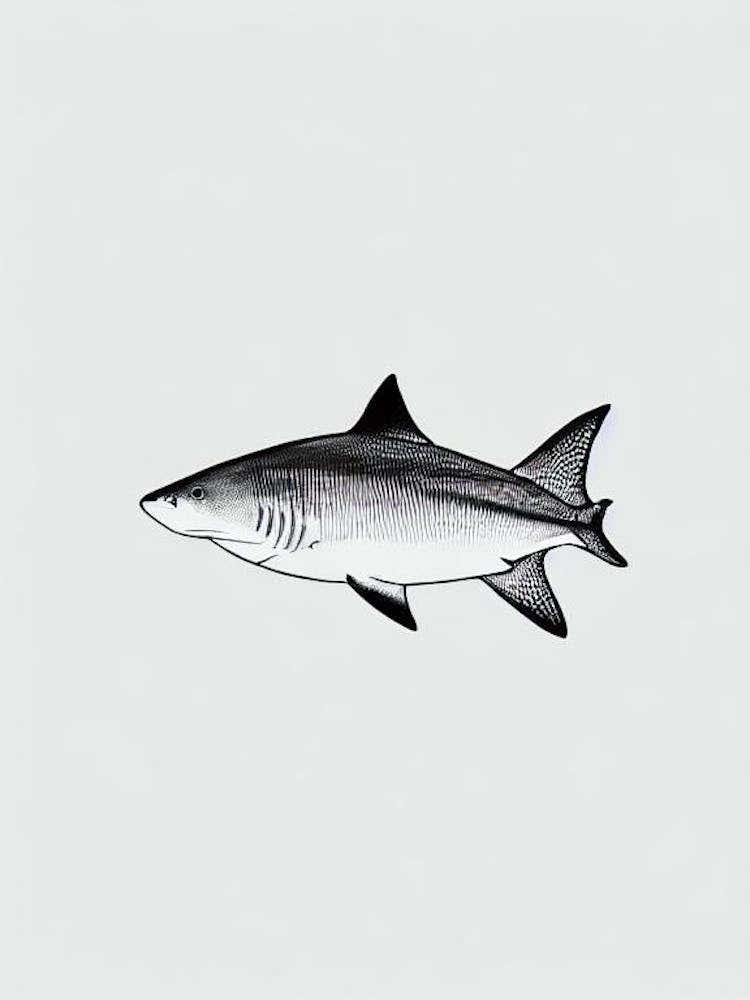 Bull Shark Black & White Drawing