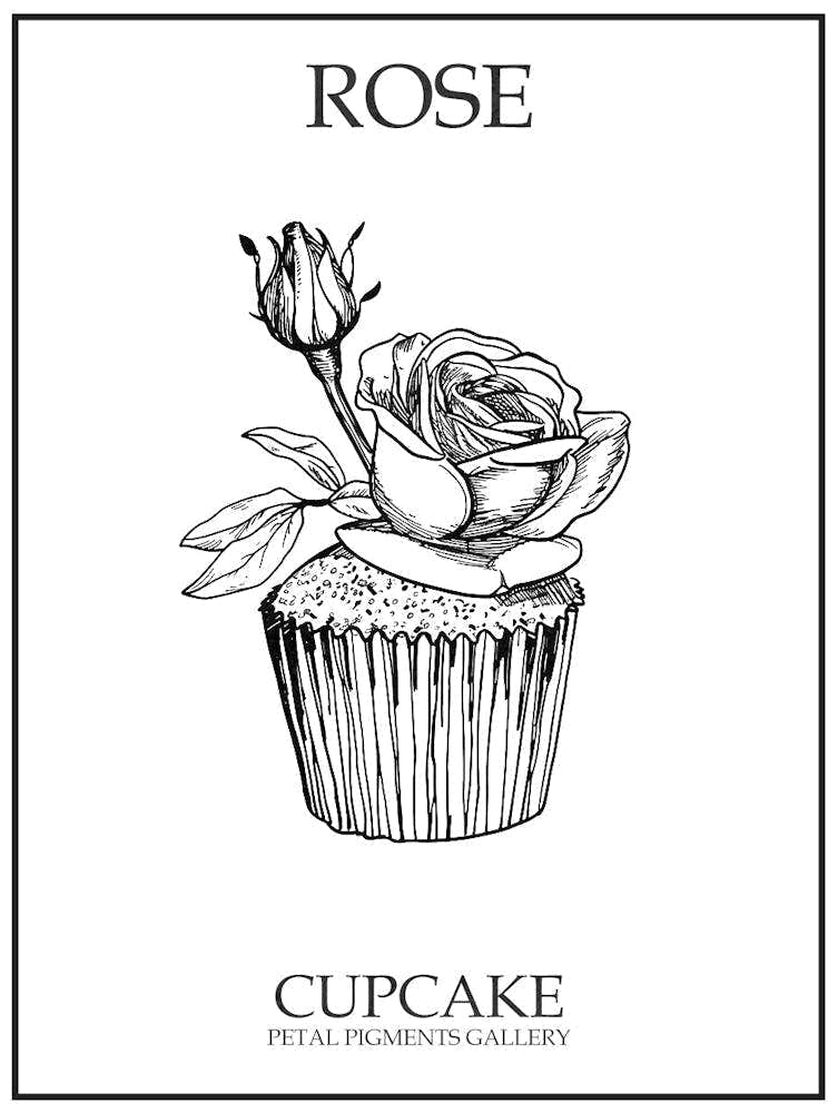 Rose Cupcake Line Drawing 2 Poster