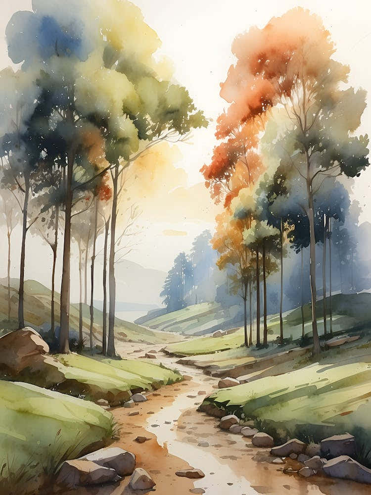 Watercolor Of A Stream