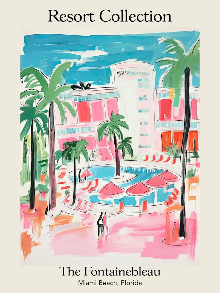 Poster Of The Fontainebleau Miami Beach   Miami Beach, Florida   Resort Collection Storybook Illustration 3