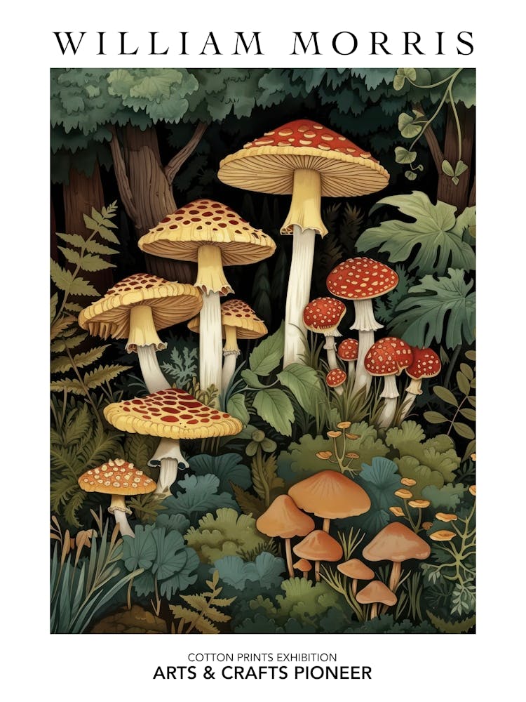 William Morris Print Mushrooms Kitchen Poster Vintage Wall Art Textiles Art Vintage Poster